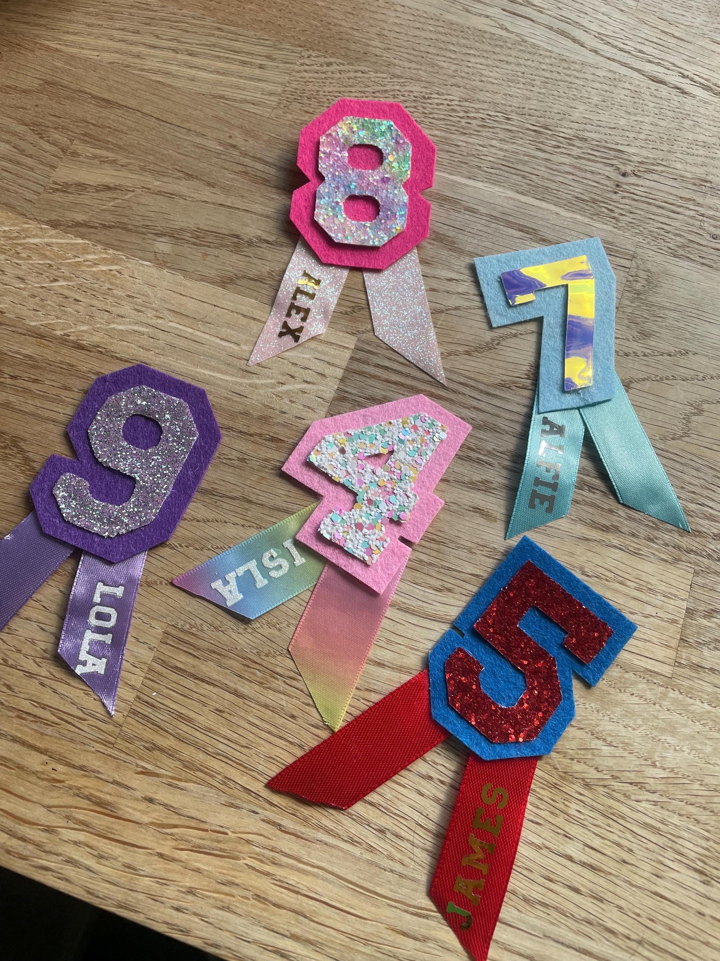 Birthday Badges, Custom number/ name kids birthday badges, glitter felt children’s pin badge