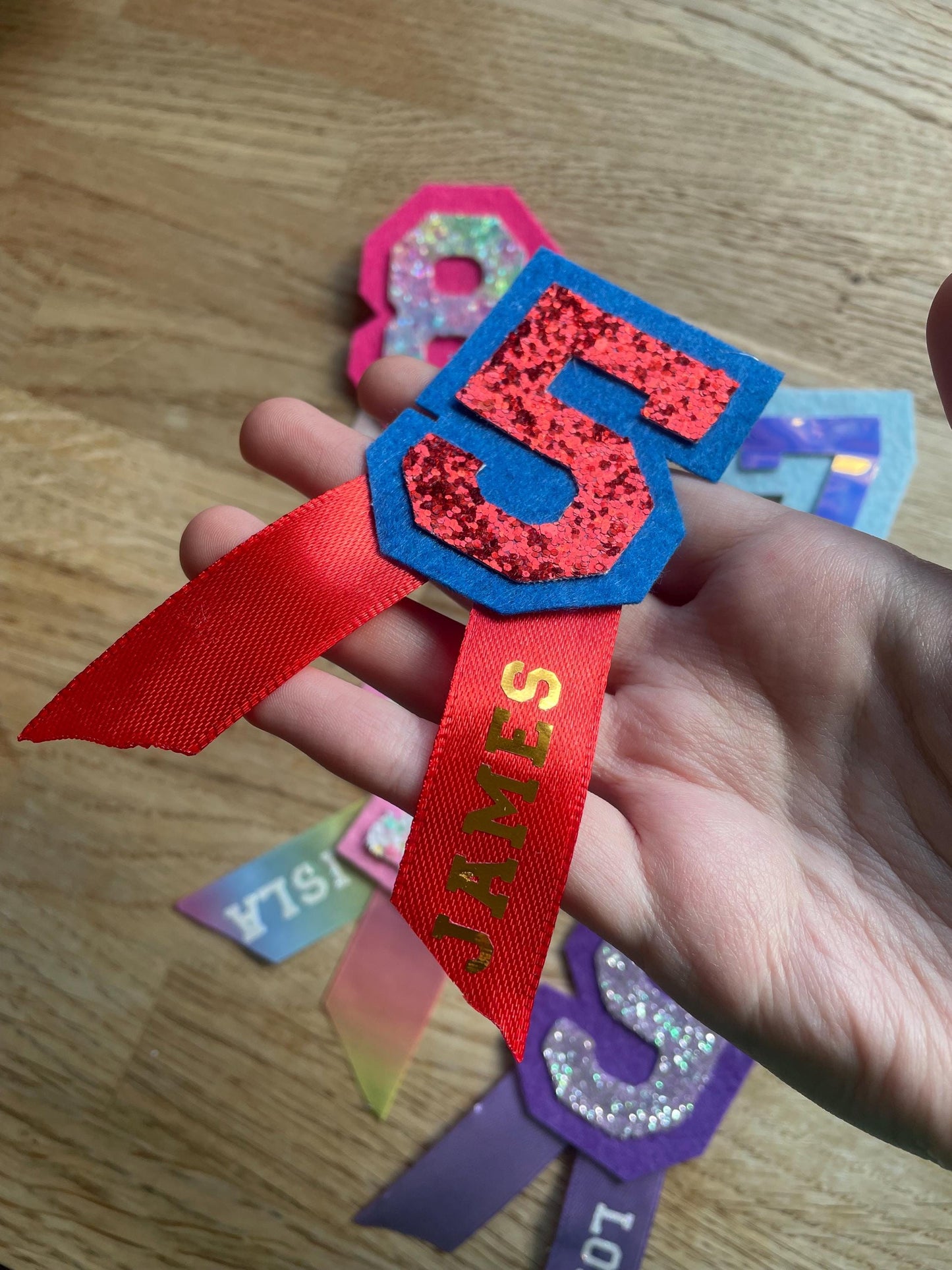 Birthday Badges, Custom number/ name kids birthday badges, glitter felt children’s pin badge