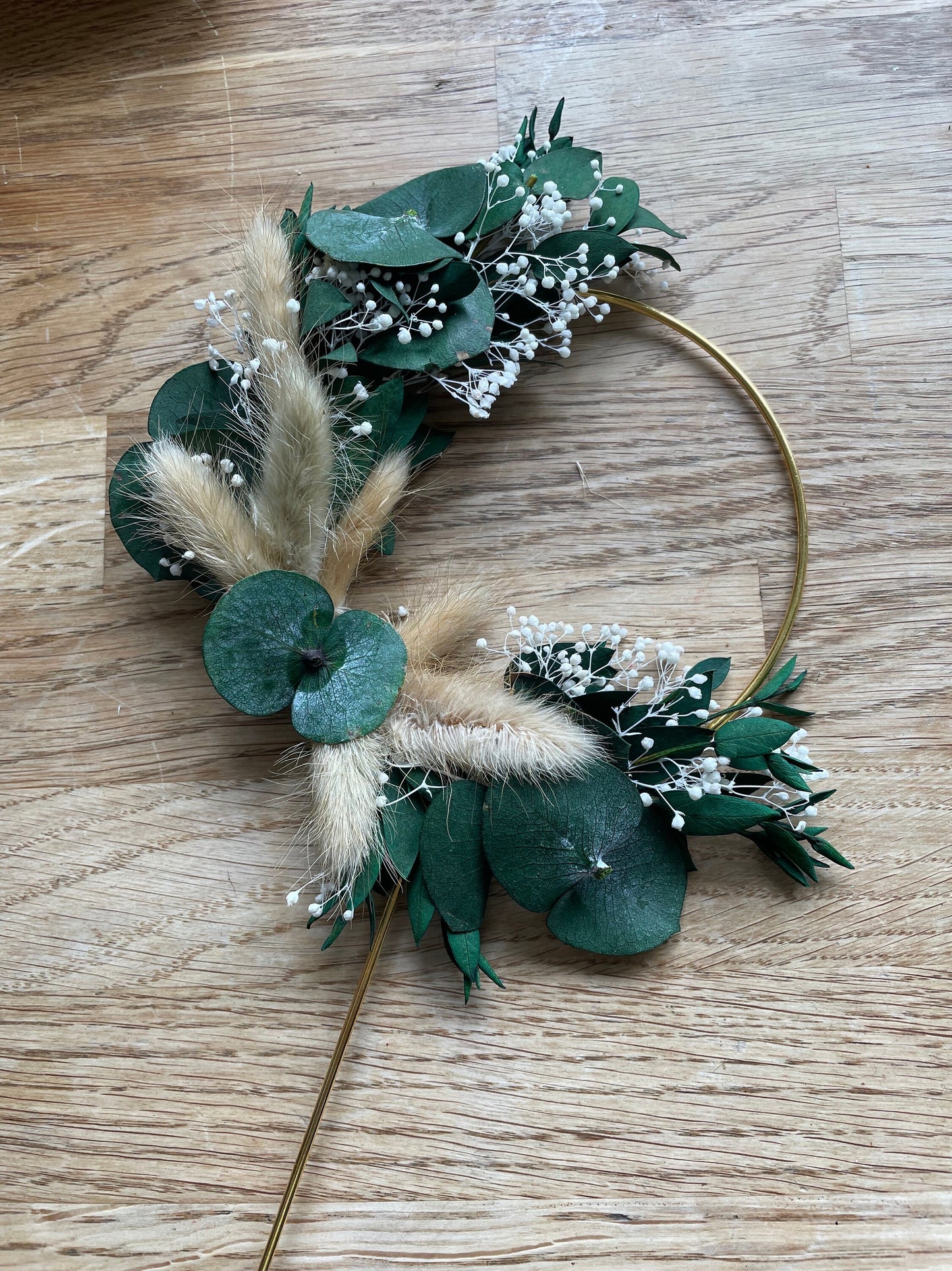 Eucalyptus Cake Topper, Dried Flower Cake Hoop, Wreath Cake Topper, 4 inch Green Beige Gold Topper, Wedding cake topper, Cake Decorations