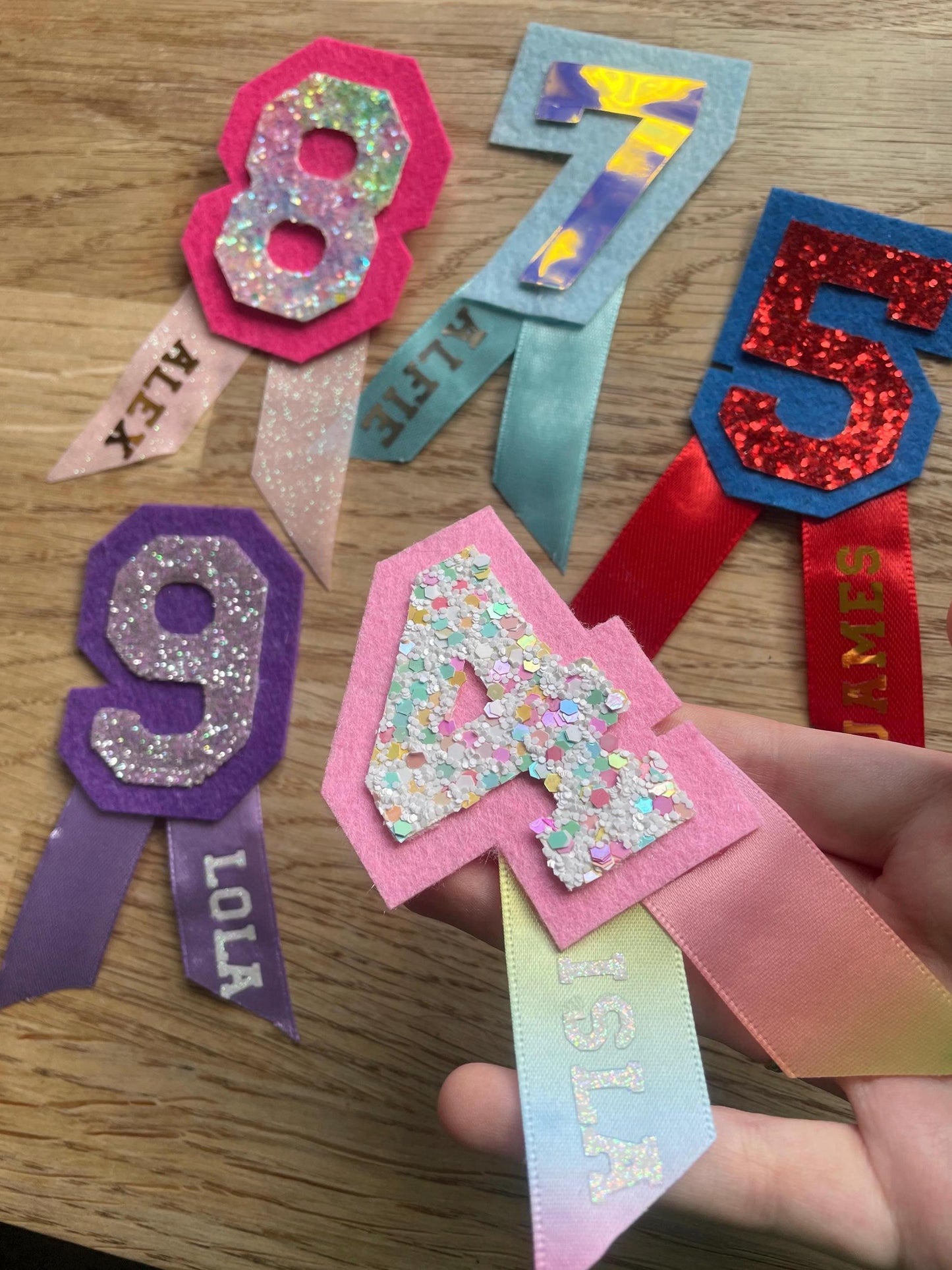 Birthday Badges, Custom number/ name kids birthday badges, glitter felt children’s pin badge